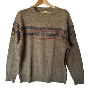 J Crew Nordic Fair Isle Crewneck Sweater Men's XL Merino/Lambswool Blend Brown